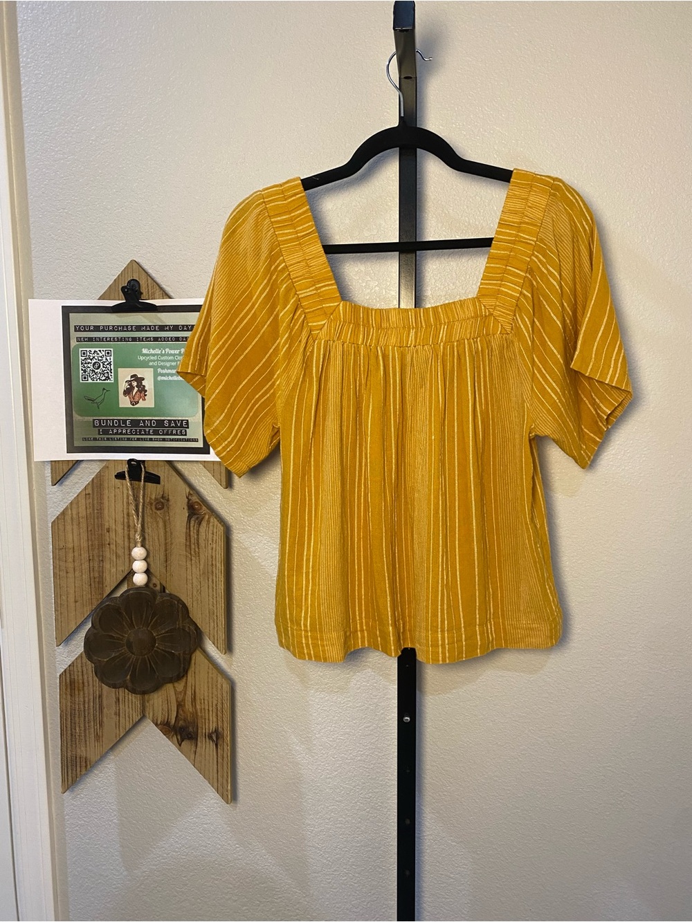 Others Follow Mustard Yellow Square Neck Peasant Top 💯%cotton szM